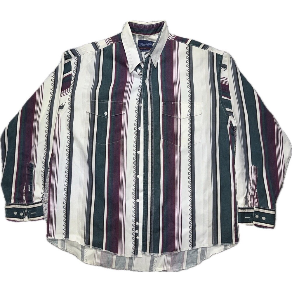 Vtg 90s Wrangler Brushpopper Style Shirt Western Cowboy Striped XLong Tail 17-35